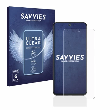 Parte frontal de un envase de producto con el logotipo de la marca Savvies. Al lado se muestra el dispositivo Xiaomi 12T Pro c