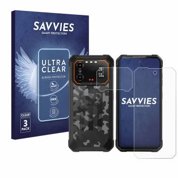 Parte frontal de un envase de producto con el logotipo de la marca Savvies. Al lado se muestra el dispositivo iiiF150 B1 Pro (