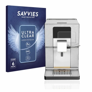 Parte frontal de un envase de producto con el logotipo de la marca Savvies. Al lado se muestra el dispositivo Krups Intuition 