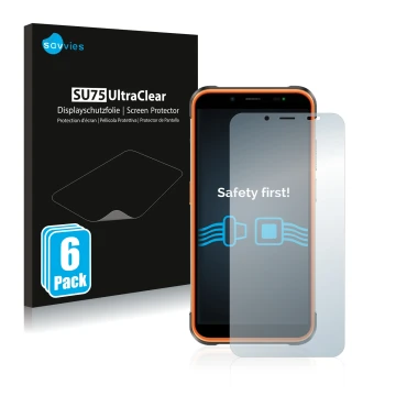 Parte frontal de un envase de producto con el logotipo de la marca Savvies. Al lado se muestra el dispositivo Ulefone Power Ar