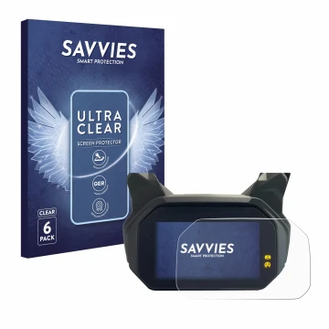 Parte frontal de un envase de producto con el logotipo de la marca Savvies. Al lado se muestra el dispositivo BMW C400 GT TFT 