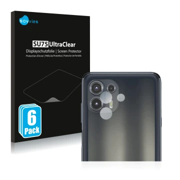 Parte frontal de un envase de producto con el logotipo de la marca Savvies. Al lado se muestra el dispositivo Motorola Edge 20