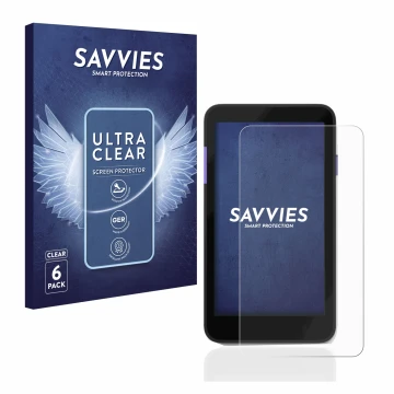 Parte frontal de un envase de producto con el logotipo de la marca Savvies. Al lado se muestra el dispositivo Zettle Terminal 
