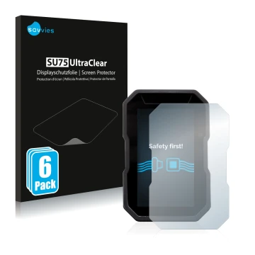 Parte frontal de un envase de producto con el logotipo de la marca Savvies. Al lado se muestra el dispositivo Ducati DesertX 2