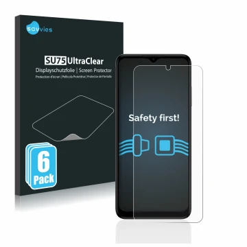 Parte frontal de un envase de producto con el logotipo de la marca Savvies. Al lado se muestra el dispositivo Nokia G22 con su