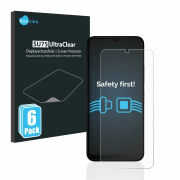 Parte frontal de un envase de producto con el logotipo de la marca Savvies. Al lado se muestra el dispositivo Nokia C32 con su