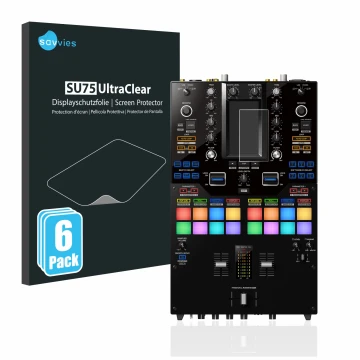 Parte frontal de un envase de producto con el logotipo de la marca Savvies. Al lado se muestra el dispositivo Pioneer DJM-S11 