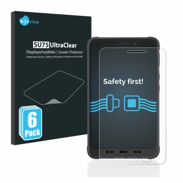Parte frontal de un envase de producto con el logotipo de la marca Savvies. Al lado se muestra el dispositivo Samsung Galaxy T