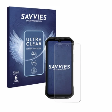 Parte frontal de un envase de producto con el logotipo de la marca Savvies. Al lado se muestra el dispositivo Doogee S100 con 