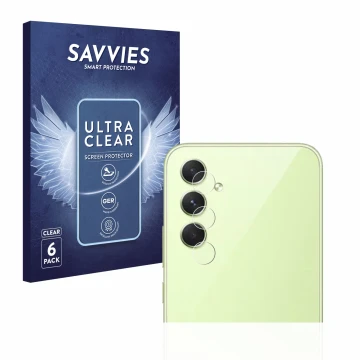 Parte frontal de un envase de producto con el logotipo de la marca Savvies. Al lado se muestra el dispositivo Samsung Galaxy A