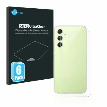 Parte frontal de un envase de producto con el logotipo de la marca Savvies. Al lado se muestra el dispositivo Samsung Galaxy A