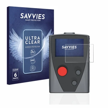 Parte frontal de un envase de producto con el logotipo de la marca Savvies. Al lado se muestra el dispositivo Swissphone Boss 