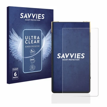 Parte frontal de un envase de producto con el logotipo de la marca Savvies. Al lado se muestra el dispositivo Sony Walkman NW-