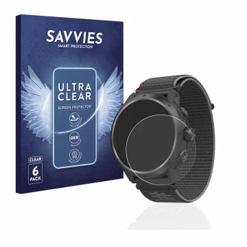 Parte frontal de un envase de producto con el logotipo de la marca Savvies. Al lado se muestra el dispositivo Coros Apex 2 Pro