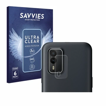 Parte frontal de un envase de producto con el logotipo de la marca Savvies. Al lado se muestra el dispositivo Nokia XR21 (SÓLO