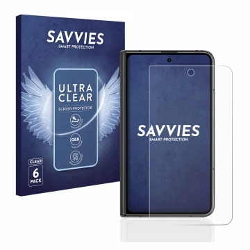 Parte frontal de un envase de producto con el logotipo de la marca Savvies. Al lado se muestra el dispositivo Google Pixel Fol