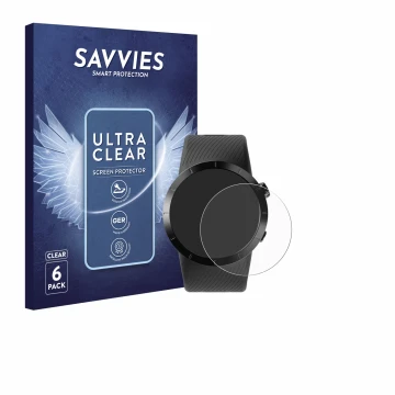 Parte frontal de un envase de producto con el logotipo de la marca Savvies. Al lado se muestra el dispositivo Shot Scope X5 co