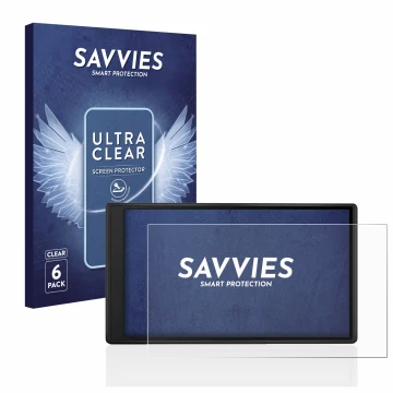 Parte frontal de un envase de producto con el logotipo de la marca Savvies. Al lado se muestra el dispositivo Garmin Drive 55 