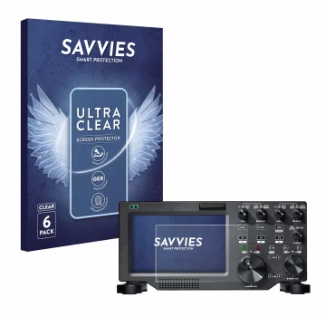 Parte frontal de un envase de producto con el logotipo de la marca Savvies. Al lado se muestra el dispositivo FlexRadio Maestr