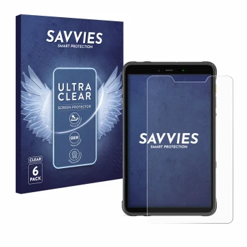 Parte frontal de un envase de producto con el logotipo de la marca Savvies. Al lado se muestra el dispositivo Ulefone Armor Pa