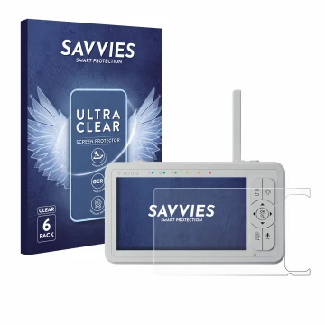 Parte frontal de un envase de producto con el logotipo de la marca Savvies. Al lado se muestra el dispositivo Babysense HD S2 