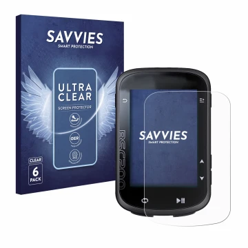 Parte frontal de un envase de producto con el logotipo de la marca Savvies. Al lado se muestra el dispositivo iGPSPORT BSC200 