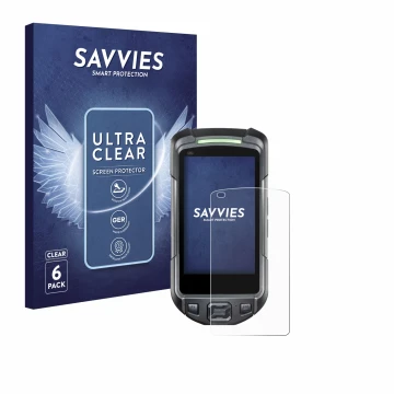 Parte frontal de un envase de producto con el logotipo de la marca Savvies. Al lado se muestra el dispositivo Keyence BT-A700 