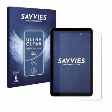 Parte frontal de un envase de producto con el logotipo de la marca Savvies. Al lado se muestra el dispositivo Alldocube iPlay 