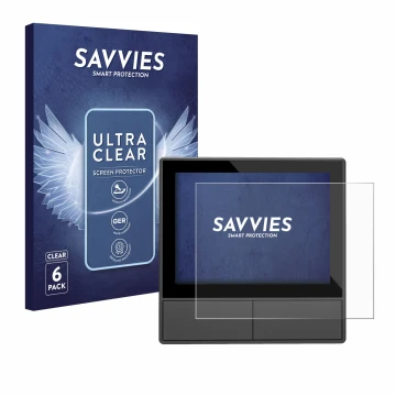 Parte frontal de un envase de producto con el logotipo de la marca Savvies. Al lado se muestra el dispositivo SONOFF NSPanel S