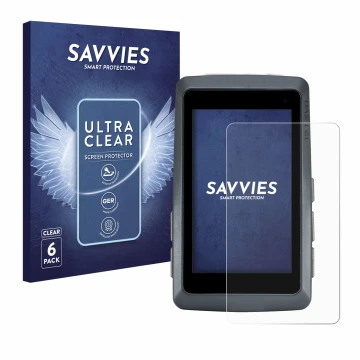 Parte frontal de un envase de producto con el logotipo de la marca Savvies. Al lado se muestra el dispositivo Sigma ROX 12.1 E