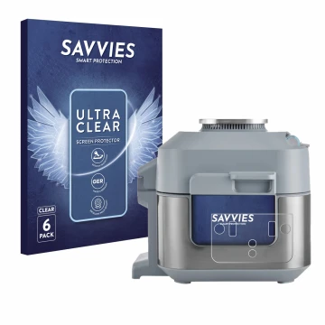 Parte frontal de un envase de producto con el logotipo de la marca Savvies. Al lado se muestra el dispositivo Ninja Speedi Rap