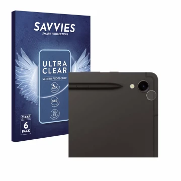 Parte frontal de un envase de producto con el logotipo de la marca Savvies. Al lado se muestra el dispositivo Samsung Galaxy T