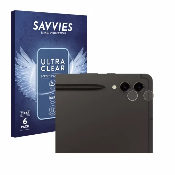 Parte frontal de un envase de producto con el logotipo de la marca Savvies. Al lado se muestra el dispositivo Samsung Galaxy T