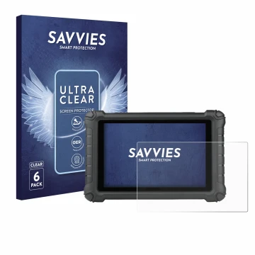 Parte frontal de un envase de producto con el logotipo de la marca Savvies. Al lado se muestra el dispositivo Autel MX900c con