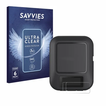 Parte frontal de un envase de producto con el logotipo de la marca Savvies. Al lado se muestra el dispositivo Garmin inReach M