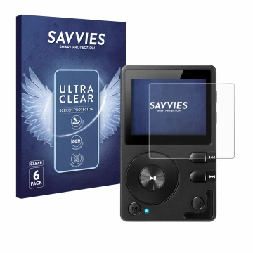 Parte frontal de un envase de producto con el logotipo de la marca Savvies. Al lado se muestra el dispositivo Hifi Walker H2 c