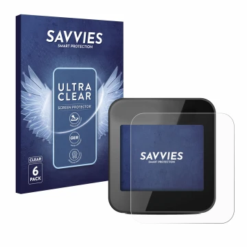 Parte frontal de un envase de producto con el logotipo de la marca Savvies. Al lado se muestra el dispositivo Cycplus GPS G1 c