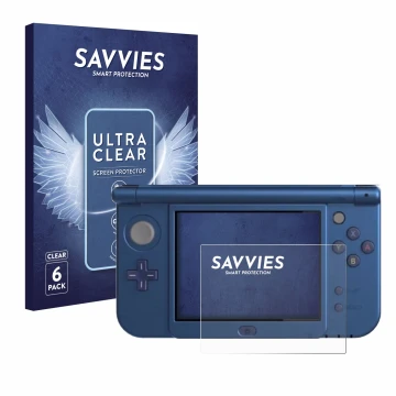 Parte frontal de un envase de producto con el logotipo de la marca Savvies. Al lado se muestra el dispositivo Nintendo New 3DS
