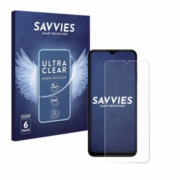 Parte frontal de un envase de producto con el logotipo de la marca Savvies. Al lado se muestra el dispositivo Nokia G42 5G con