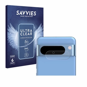 Parte frontal de un envase de producto con el logotipo de la marca Savvies. Al lado se muestra el dispositivo Google Pixel 8 P