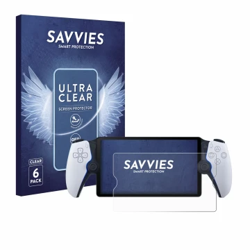 Parte frontal de un envase de producto con el logotipo de la marca Savvies. Al lado se muestra el dispositivo Sony Playstation