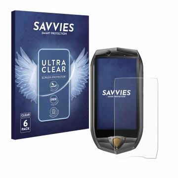 Parte frontal de un envase de producto con el logotipo de la marca Savvies. Al lado se muestra el dispositivo Oukitel K16 con 