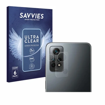 Parte frontal de un envase de producto con el logotipo de la marca Savvies. Al lado se muestra el dispositivo Xiaomi Redmi Not