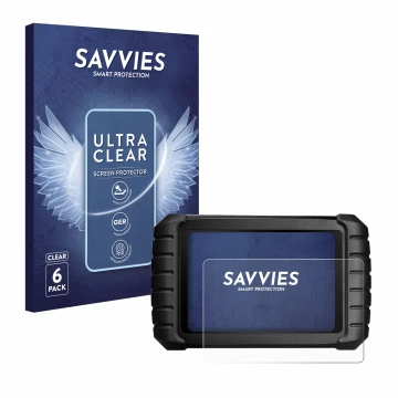 Parte frontal de un envase de producto con el logotipo de la marca Savvies. Al lado se muestra el dispositivo iCarsoft CR Max 