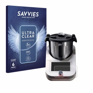 Parte frontal de un envase de producto con el logotipo de la marca Savvies. Al lado se muestra el dispositivo Ufesa TotalChef 