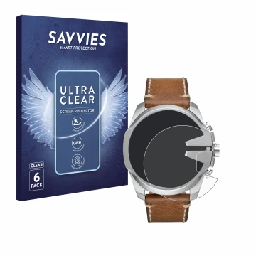 Parte frontal de un envase de producto con el logotipo de la marca Savvies. Al lado se muestra el dispositivo Diesel Mega Chie