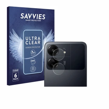 Parte frontal de un envase de producto con el logotipo de la marca Savvies. Al lado se muestra el dispositivo Xiaomi Poco C65 