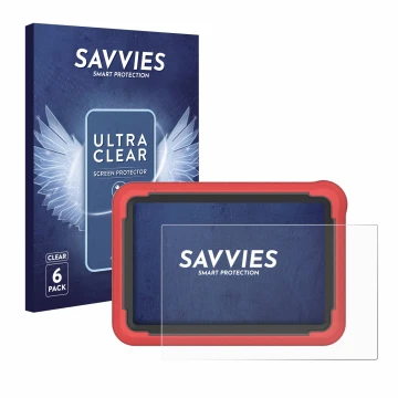 Parte frontal de un envase de producto con el logotipo de la marca Savvies. Al lado se muestra el dispositivo Launch X-431 Pro