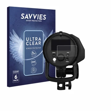 Parte frontal de un envase de producto con el logotipo de la marca Savvies. Al lado se muestra el dispositivo Profoto B1X con 