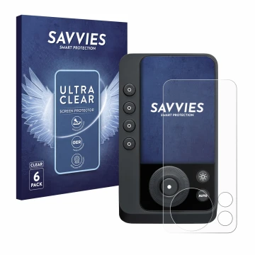 Parte frontal de un envase de producto con el logotipo de la marca Savvies. Al lado se muestra el dispositivo Profoto Connect 
